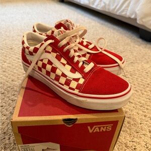 Vans Red and White Checkered Old Skool Sneakers